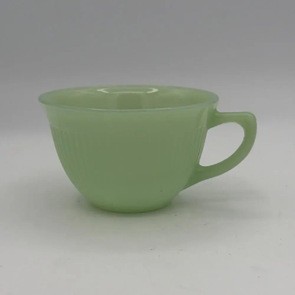 Fire King Tea Cup Green Jadeite Oven Ware Ribbed Anchor Hocking VTG Jane Ray